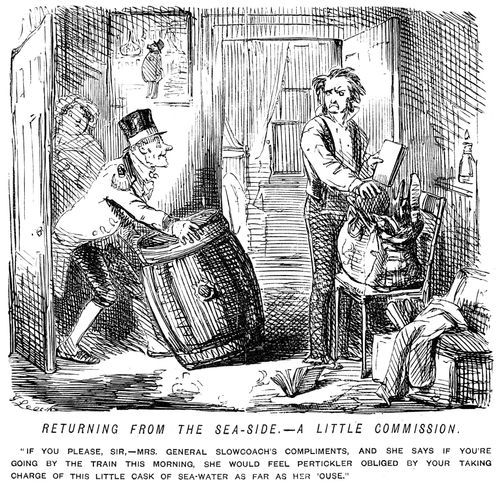 Lady has a cask of sea water sent back from the seaside
