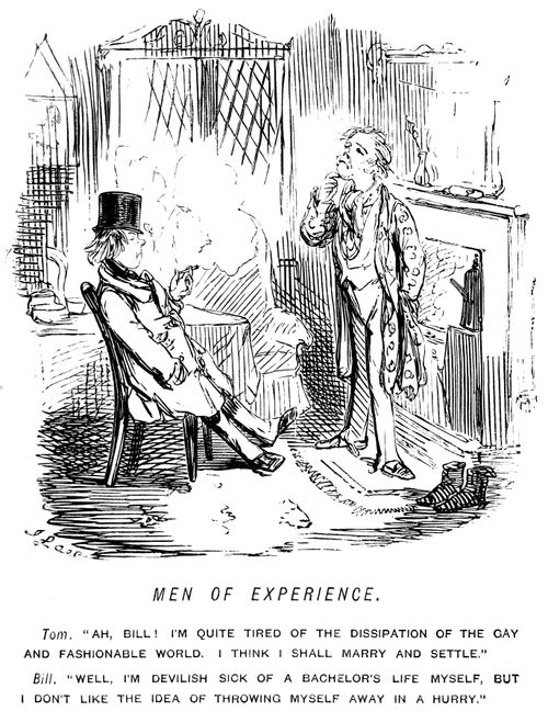 Bachelors talking about fashionable life versus marriage