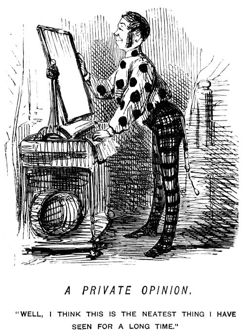 Man admiring his patterned clothes in the mirror
