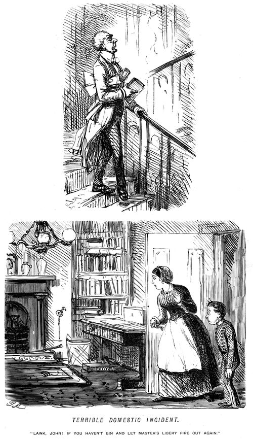 Master about to find that the servant boy has let his library fire go out
