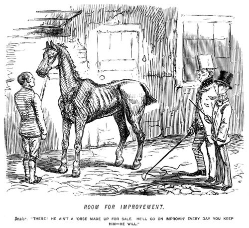 Horse dealer trying to sell an unfit horse by suggesting that it will keep improving