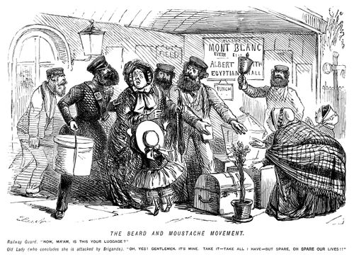The beard and moustache movement - lady approached by bearded railway guards thinks she is being attacked by brigands