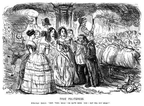Alderman Gobble: 'now then, girls! I've quite done. Can I get you any grub?'