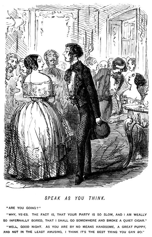 Guest and hostess are honest and rude to one another at a party