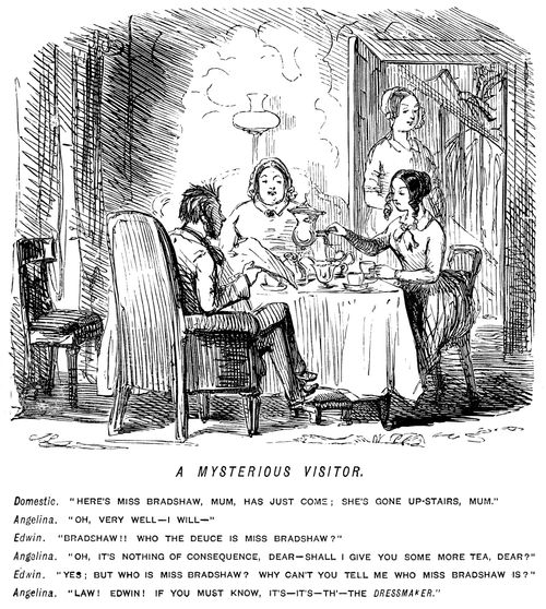 Lady does not want to reveal to her husband that the dressmaker is visiting