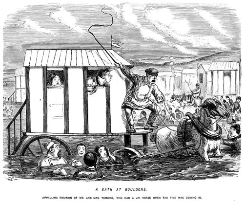 A bath at Boulogne. - Appalling position of Mr and Mrs Tomkins, who had a jib horse when the tide was coming in.