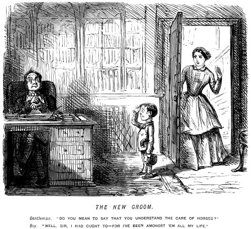 The new groom is a very young boy who says he ought to understand horses because he has been amongst them all his life