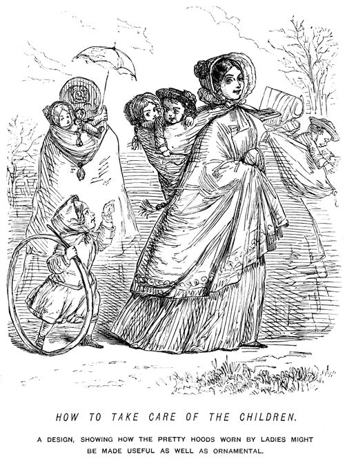 A design, showing how the pretty hoods worn by ladies might be made useful as well as ornamental.