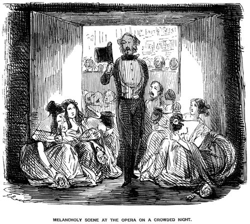 Melancholy scene at the opera on a crowded night