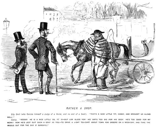 Cab driver trying to sell his horse to a swell who admires it