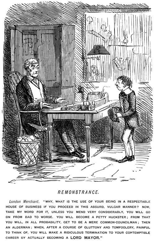 London merchant telling a young employee that if he does not change his behaviour his career will go badly and he may end up becoming mayor