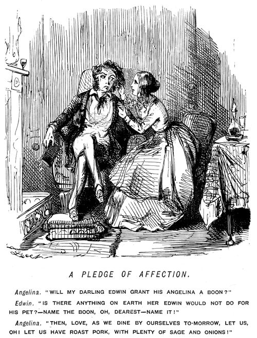 A pledge of affection. - young lady asking her husband for roast pork for dinner