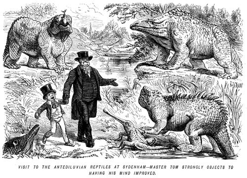 Visit to the antediluvian reptiles at sydenham - Master Tom strongly objects to having his mind improved.