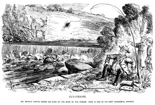 Fly-fishing - Mr. Bungle always makes his flies on the bank of the stream. Here is one of his most successful efforts. 