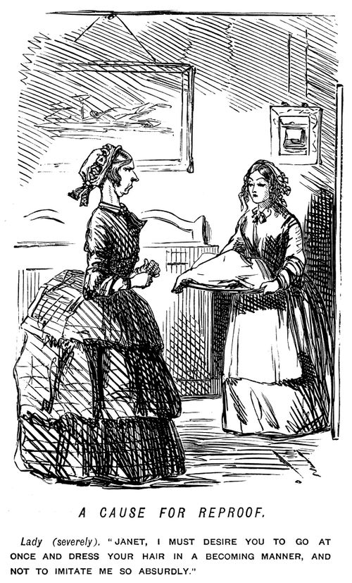Lady who thinks a servant girl has tried to imitate her curls.
