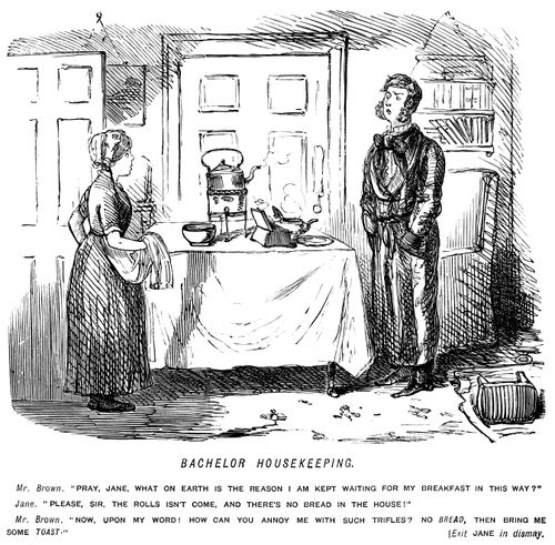 Maid explains that there is no bread so man asks for toast instead.