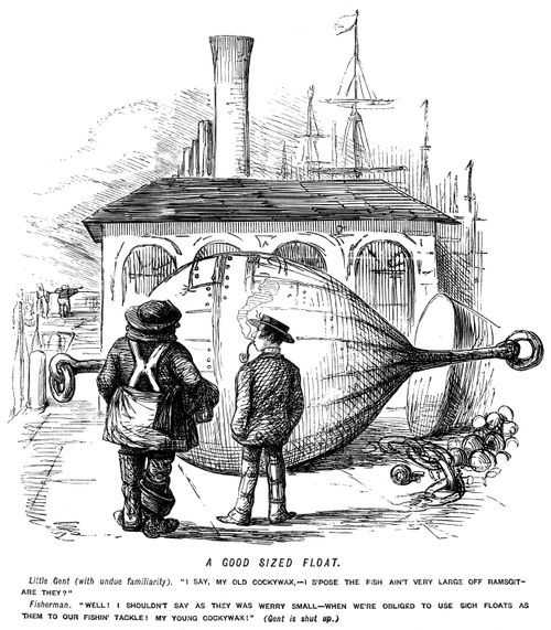 Fisherman tricks a visitor into thinking a huge buoy is a fishing float for giant fish.
