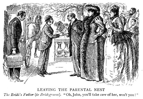 Leaving the parental nest - Bride's father asking the groom to take care of his daughter.