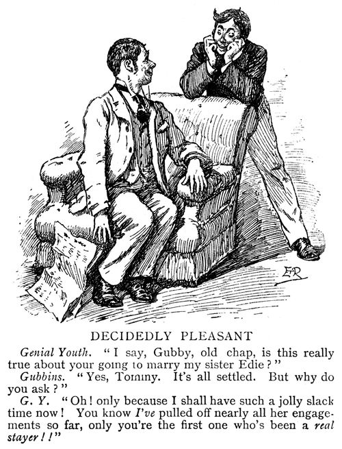 Genial youth talking to his sister's fiancée