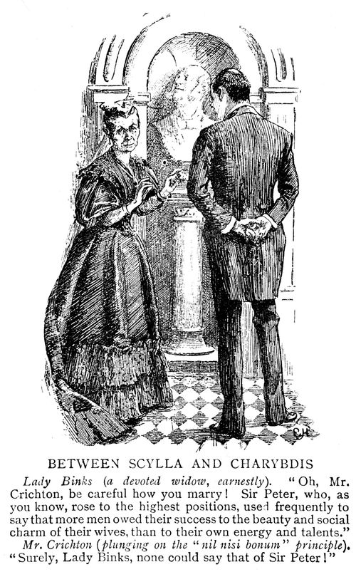 Widow advising a man that men often owe their success to the beauty and social charm of their wife.