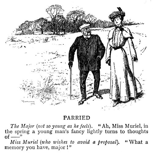 Young lady wishing to avoid a proposal from an old major