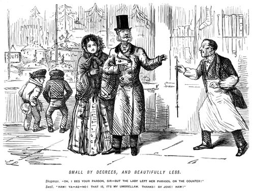 Shopkeeper thinks a fashionable man's delicate umbrella is a lady's parasol.