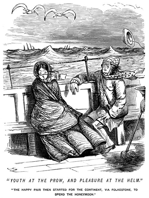 Young honeymoon couple seasick on a channel crossing.