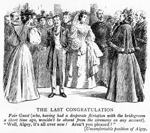 Female guest congratulating the bridegroom.