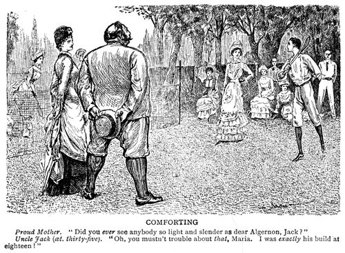 Mother comments on son's slender figure and a stout uncle tells her that he was the same build at eighteen.