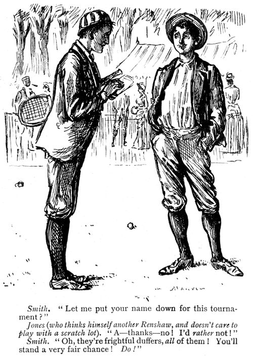Young man entering another into a tennis tournament.