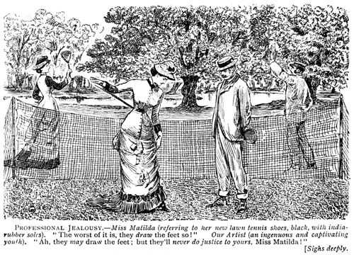 Lady showing her new tennis shoes.