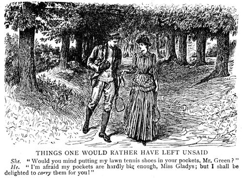 Man says his pockets aren't big enough to fit a lady's tennis shoes.