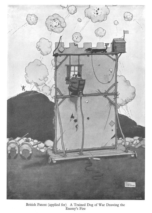 British patent (applied for) A Trained Dog of war Drawing the Enemy's Fire.