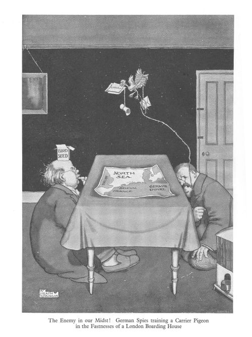 The Enemy in our Midst! German spies training a Carrier Pigeon in the Fastnesses of a London Boarding House.