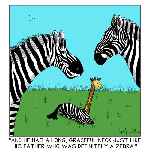 "And he has a long, graceful neck just like his father who was definitely a zebra."