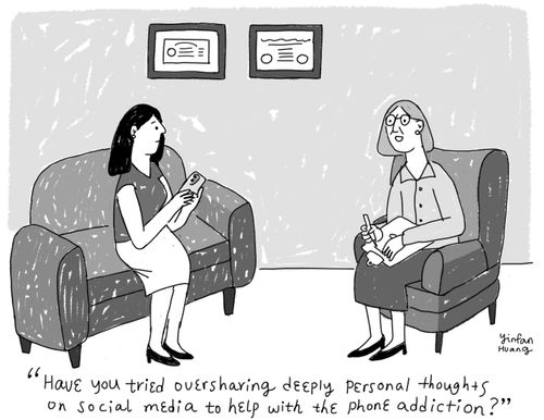 "Have you tried oversharing deeply personal thoughts on social media to help with the phone addiction?"
