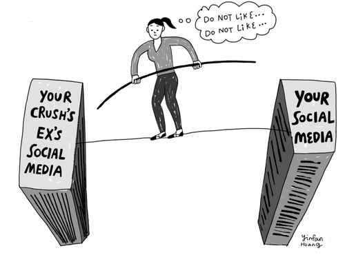 Social media stalking tightrope walk.