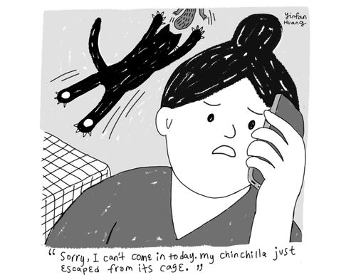 "Sorry, I can't come in today. My Chinchilla just escaped from its cage."