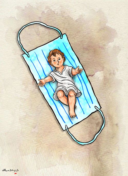 A baby on a face mask