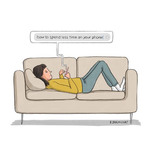 Woman searches 'how to spend less time on your phone'.