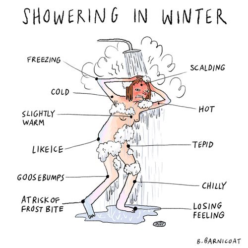 Showering in winter.