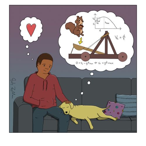 Dog dreaming about how to catapult a squirrel. 