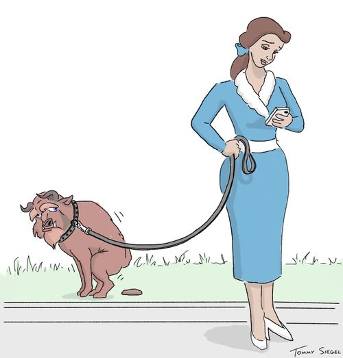 Beauty takes Beast for walkies