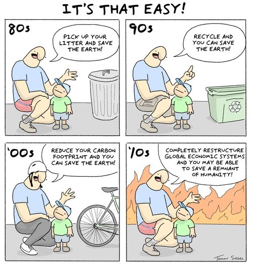 Father explaining to his son how to overcome climate change.