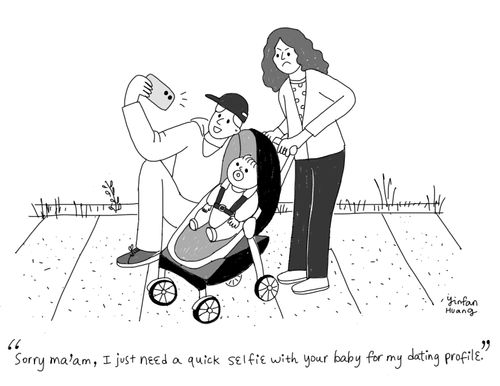 "Sorry ma'am, I just need a quick selfie with your baby for my dating profile."