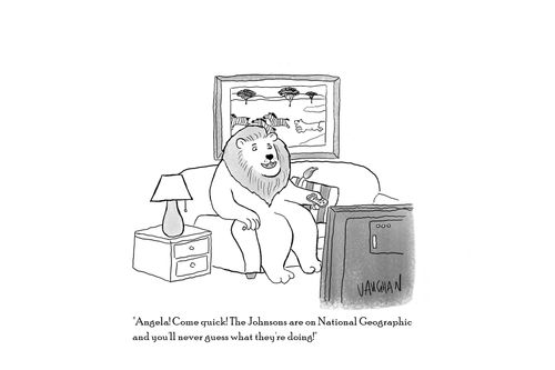 "Angela! Come quick! The Johnsons are on National Geographic and you'll never guess what they're doing?"e on National 