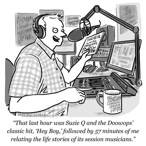"That last hour was Suzie Q and the Doowops' classic hit, 'Hey Boy', followed by 57 minutes of me relating the life stories of its session musicians."