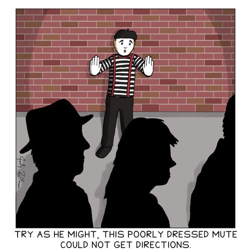 Try as he might, this poorly dressed mute could not get directions