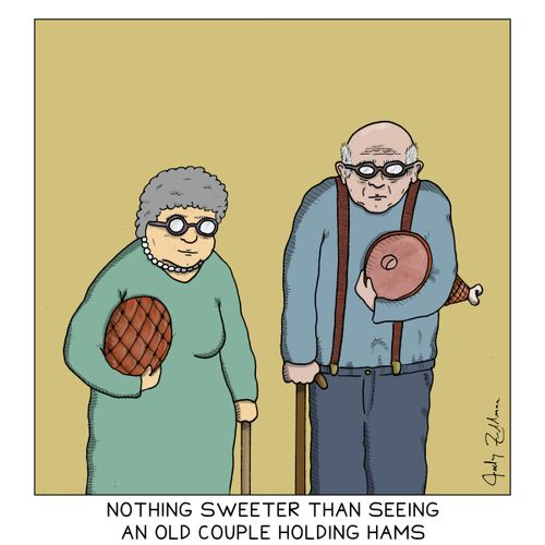 Nothing sweeter than seeing an old couple holding hams.