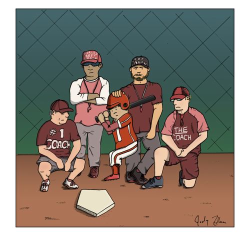Baseball player has a photo with his coaches.